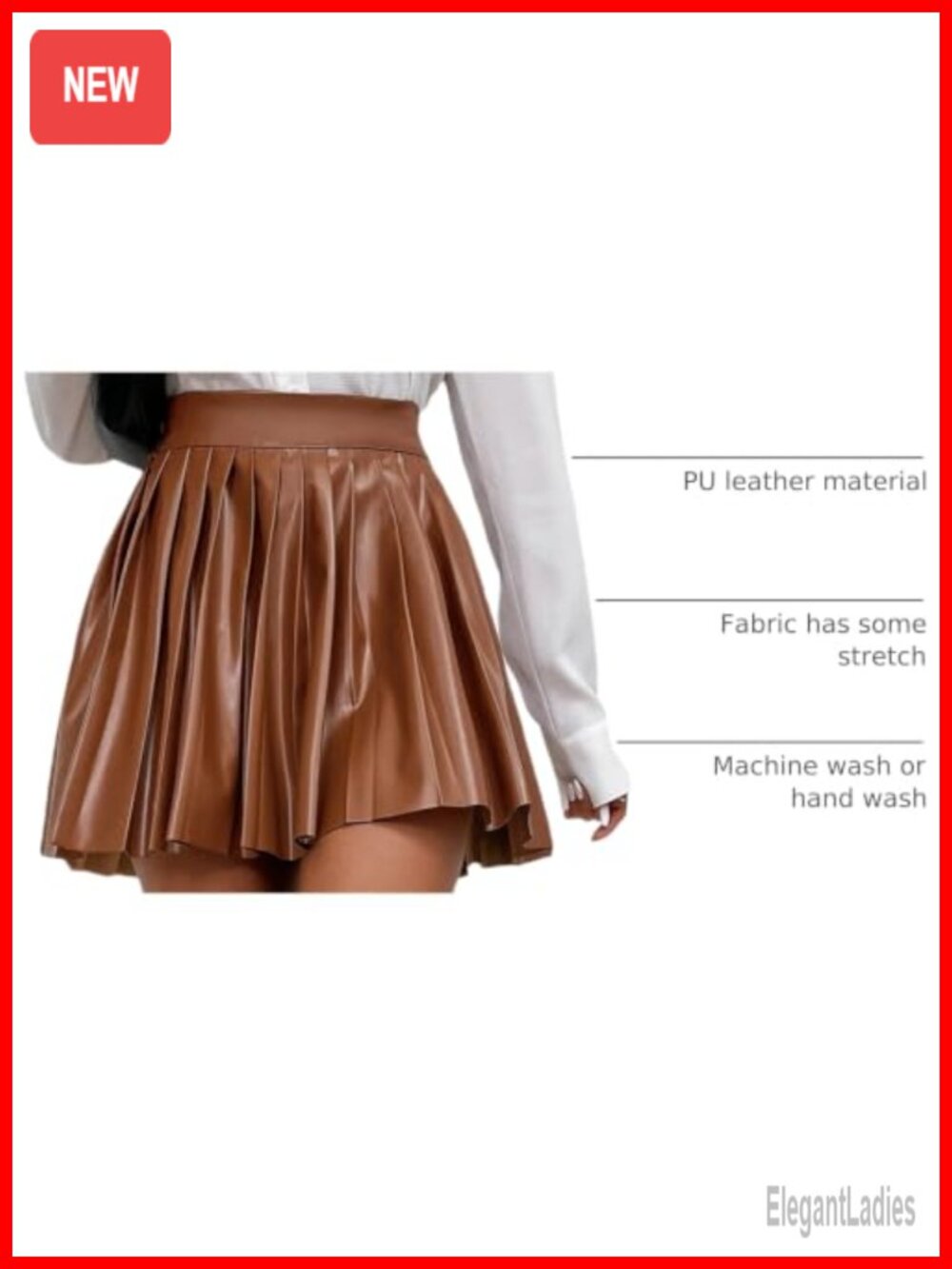 Faux Leather High Waisted Pleated Skater Mini Skirt - Picture 2 of 6